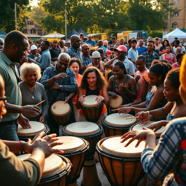 Community drumming circle at festival